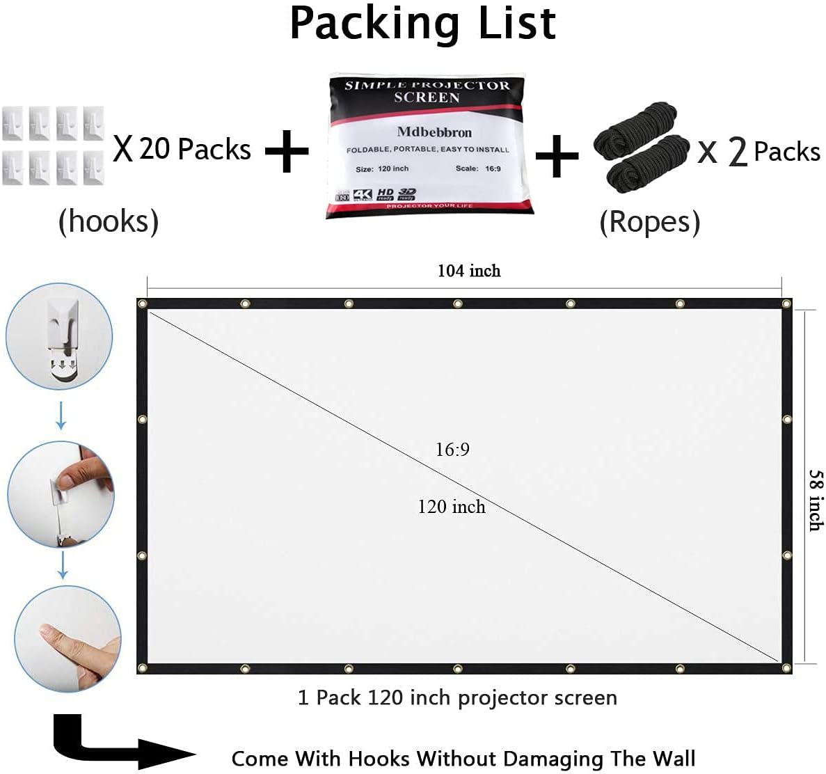 Foldable Projector Screen — 120 inch